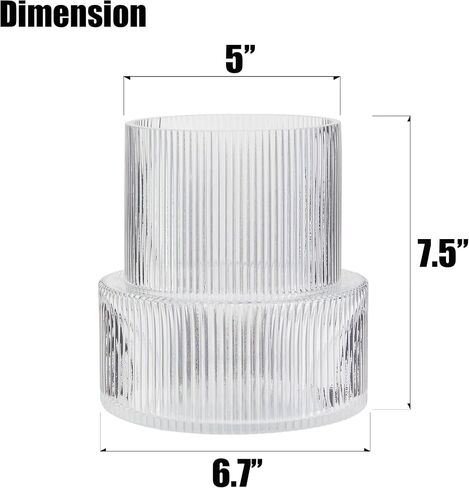 Ribbed Glass Vase, Fluted Flower Vase, Modern Clear Ripple Vase with Big Capacity for Living Room Dining Room Bedroom Entry Office Holliday Decoration Centerpieces in Saudi Arabia