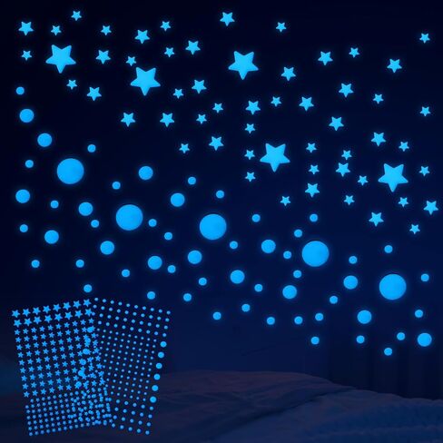 413PCS Ceiling Stars Glow in The Dark 3D Room Wall Decor Glow in The Dark Stars Stickers, Adhesive Glow in The Dark Wall Decals Starry Sky Decor for Kids Bedding Room or Party Birthday Gift(Sky Blue) in Saudi Arabia