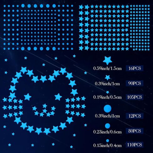 413PCS Ceiling Stars Glow in The Dark 3D Room Wall Decor Glow in The Dark Stars Stickers, Adhesive Glow in The Dark Wall Decals Starry Sky Decor for Kids Bedding Room or Party Birthday Gift(Sky Blue) in Saudi Arabia