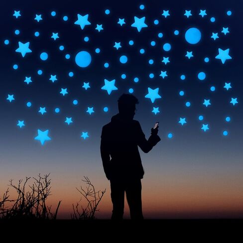 413PCS Ceiling Stars Glow in The Dark 3D Room Wall Decor Glow in The Dark Stars Stickers, Adhesive Glow in The Dark Wall Decals Starry Sky Decor for Kids Bedding Room or Party Birthday Gift(Sky Blue) in Saudi Arabia
