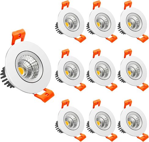 LightingWill 2inch LED Dimmable Downlight, 3W COB Recessed Ceiling Light, Warm White 3000K-3500K, CRI80, 25W 220LM Halogen Bulbs Equivalent, White (10 Pack) in Saudi Arabia