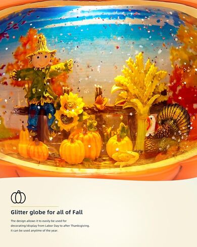 Fall Decor Snow Globe Lighted Pumpkin Thanksgiving Decoration Swirling Glitter Snow Globes Pumpkin Table Accent for Fall Harvest Day Decorations,Pumpkin&Scarecrow in Saudi Arabia