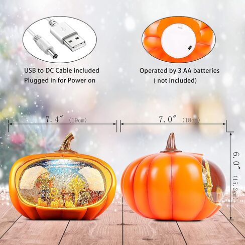 Fall Decor Snow Globe Lighted Pumpkin Thanksgiving Decoration Swirling Glitter Snow Globes Pumpkin Table Accent for Fall Harvest Day Decorations,Pumpkin&Scarecrow in Saudi Arabia