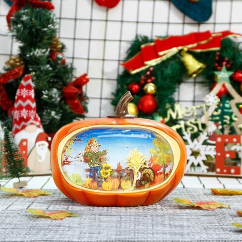 Fall Decor Snow Globe Lighted Pumpkin Thanksgiving Decoration Swirling Glitter Snow Globes Pumpkin Table Accent for Fall Harvest Day Decorations,Pumpkin&Scarecrow in Saudi Arabia