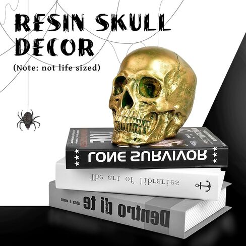 SEKKVY Resin Human Gold Skull Statues Halloween Decor Skeleton Outdoor Human Skull Model Golden Home Decoration (Removable) in Saudi Arabia