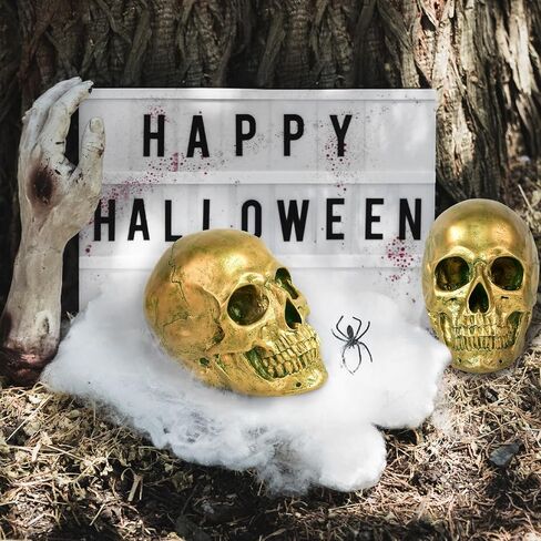SEKKVY Resin Human Gold Skull Statues Halloween Decor Skeleton Outdoor Human Skull Model Golden Home Decoration (Removable) in Saudi Arabia