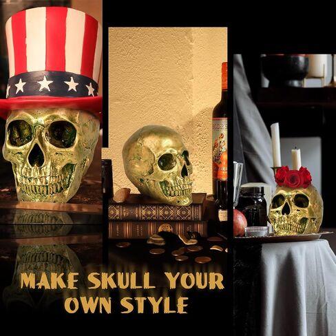 SEKKVY Resin Human Gold Skull Statues Halloween Decor Skeleton Outdoor Human Skull Model Golden Home Decoration (Removable) in Saudi Arabia