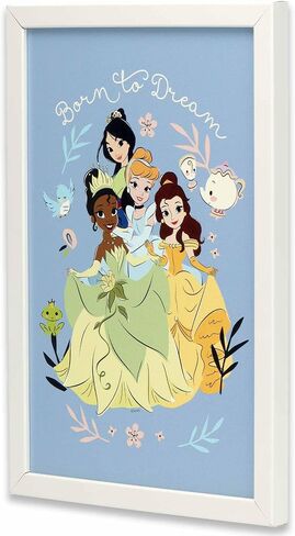 ديكور حائط خشبي مؤطر من Open Road Brands Disney Princess Born to Dream - صورة أميرة جميلة تضم مولان وتيانا وسندريلا وبيل in Kuwait
