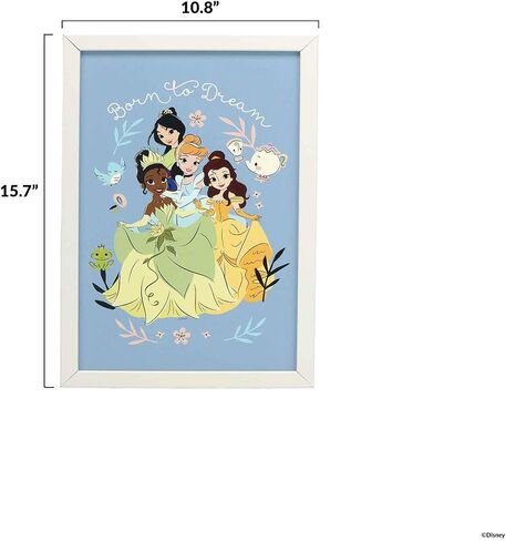 ديكور حائط خشبي مؤطر من Open Road Brands Disney Princess Born to Dream - صورة أميرة جميلة تضم مولان وتيانا وسندريلا وبيل in Kuwait