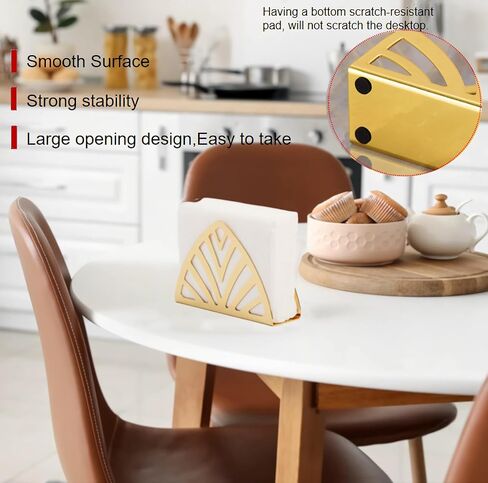 KNC Plating Gold Freestanding Tabletop Napkin Holder,Decorative Tissue Dispenser,Modern Geometric Napkin Holders For Kitchen/Table Napkin Holder With Non-Skid Feet (Maple leaf), Large, Golden in Saudi Arabia