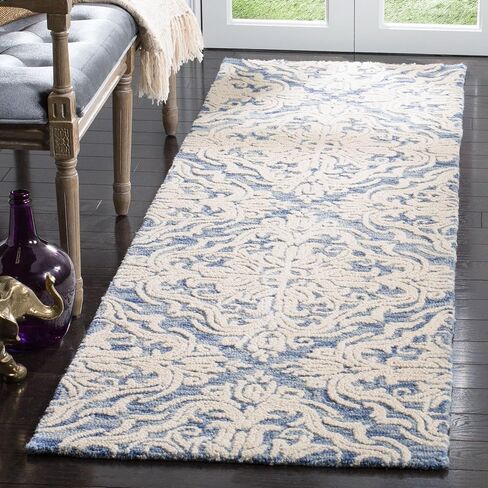 SAFAVIEH Blossom Collection 2' 3" x 12' Blue/Ivory BLM103M Handmade Premium Wool Entryway Foyer Living Room Kitchen Runner Rug in Saudi Arabia