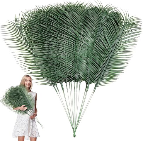 Hotop 50 Pcs Artificial Palm Leaves 31 Inches Feast of Tabernacles Summer Tropical Faux Fake Stems Palm Fronds Plant Large Jungle Greenery Stems Leaves for Hawaiian Luau Party Beach Party Decor in Saudi Arabia
