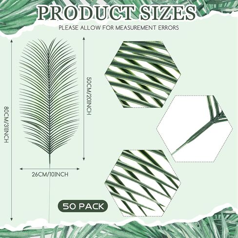 Hotop 50 Pcs Artificial Palm Leaves 31 Inches Feast of Tabernacles Summer Tropical Faux Fake Stems Palm Fronds Plant Large Jungle Greenery Stems Leaves for Hawaiian Luau Party Beach Party Decor in Saudi Arabia