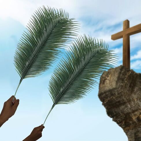 Hotop 50 Pcs Artificial Palm Leaves 31 Inches Feast of Tabernacles Summer Tropical Faux Fake Stems Palm Fronds Plant Large Jungle Greenery Stems Leaves for Hawaiian Luau Party Beach Party Decor in Saudi Arabia