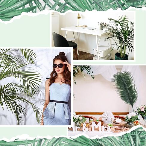 Hotop 50 Pcs Artificial Palm Leaves 31 Inches Feast of Tabernacles Summer Tropical Faux Fake Stems Palm Fronds Plant Large Jungle Greenery Stems Leaves for Hawaiian Luau Party Beach Party Decor in Saudi Arabia