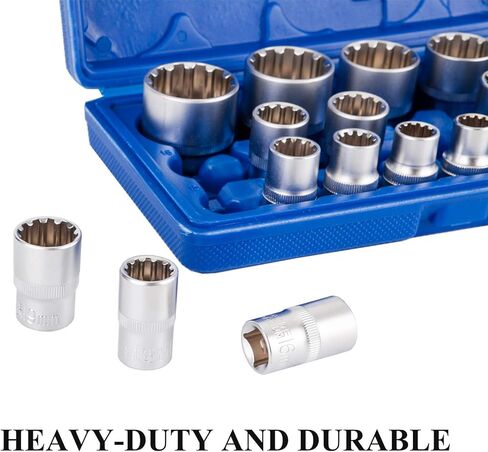 19 قطعة 1/2 بوصة مجموعة مقابس محرك عالمية، متري 8-32 مم 12 نقطة Cr-V مجموعة مقابس in Kuwait