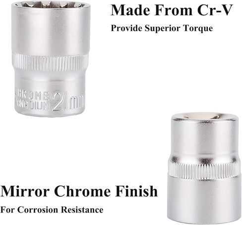 19 قطعة 1/2 بوصة مجموعة مقابس محرك عالمية، متري 8-32 مم 12 نقطة Cr-V مجموعة مقابس in Kuwait