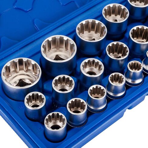 19 قطعة 1/2 بوصة مجموعة مقابس محرك عالمية، متري 8-32 مم 12 نقطة Cr-V مجموعة مقابس in Kuwait