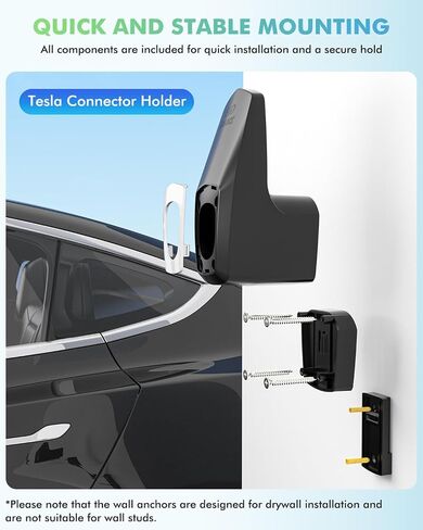 حامل كابل شاحن تيسلا-EVDANCE Tesla حامل شاحن متنقل على الحائط مع حامل موصل تيسلا للطراز 3 Y S X، حامل شاحن حائط تيسلا للداخل/الخارج، ملحق منظم كابل شحن تيسلا in Saudi Arabia