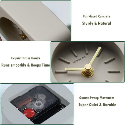 Analog Desk & Shelf Clock, Mid Century Concrete Table Clock Small Desktop Clocks Battery Operated with Precise Silent Sweep Movement Cement Tabletop Clocks for Mantel Office Bedroom in Saudi Arabia