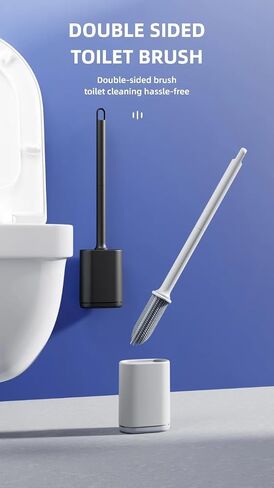Toilet Brush and Holder Set for Bathroom,Deep Cleaning Silicone Toilet Brushes.T PR Flexible toilet bowl brush, Floor Standing & Wall Mounted without Drilling. Toilet Bowl Brush with Holder. (Black) in Saudi Arabia