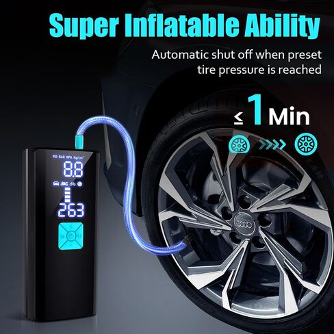 Litmustes Tire Inflator Portable Air Compressor,Cordless Tire Inflator 150 PSI with Digital LCD Pressure Gauge Electric Air Pump Quick Inflation for Car,Motorcycle,Bicycle Tires and Balls (Black) in Saudi Arabia