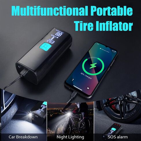 Litmustes Tire Inflator Portable Air Compressor,Cordless Tire Inflator 150 PSI with Digital LCD Pressure Gauge Electric Air Pump Quick Inflation for Car,Motorcycle,Bicycle Tires and Balls (Black) in Saudi Arabia