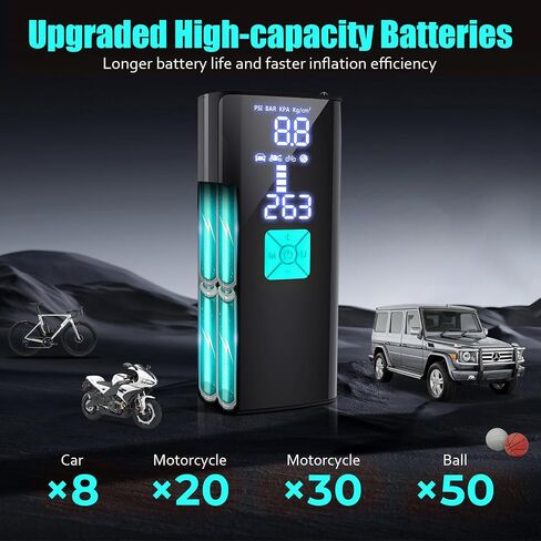 Litmustes Tire Inflator Portable Air Compressor,Cordless Tire Inflator 150 PSI with Digital LCD Pressure Gauge Electric Air Pump Quick Inflation for Car,Motorcycle,Bicycle Tires and Balls (Black) in Saudi Arabia
