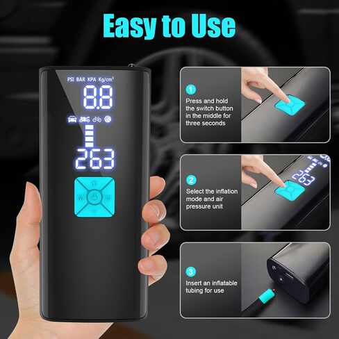 Litmustes Tire Inflator Portable Air Compressor,Cordless Tire Inflator 150 PSI with Digital LCD Pressure Gauge Electric Air Pump Quick Inflation for Car,Motorcycle,Bicycle Tires and Balls (Black) in Saudi Arabia