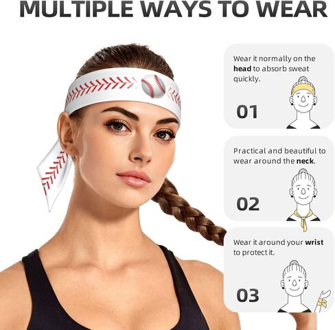 Sports Head Tie Hair Band Sweatband Baseball Texture Flex Tie Headband Unisex Wicking Head Tie for Running, Basketball, Workout, Soccer, Paintball, Exercise, Volleyball, 2.36 x 41 inch in Saudi Arabia