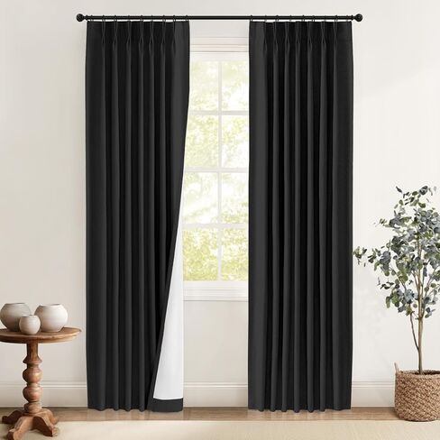 Pinch Pleated Curtains Blackout Linen Blackout Curtains 84 Inch Length 2 Panels Set Blackout Pleated Curtains with Hooks for Bedroom/Living Room,40" W x 84" L 2 Panels,Beige in Kuwait