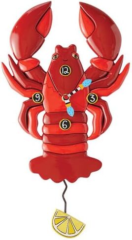 Enesco Allen Designs DaPinci Red Lobster ساعة حائط - ساعة تناظرية بندول تعمل بالبطارية، ساعات تزيين من الراتنج الحجري للجدران وديكور المنزل وساعات المطبخ، 12.2 بوصة in Saudi Arabia