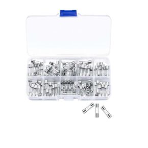 100 Pcs Fast-Blow Glass Fuse Assortment Kit,250V 10 Values 5 x 20mm Tube Fuses,0.5A/1A/2A/3A/5A/6A/8A/10A/15A/20A