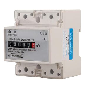 Electric Meter DIN Rail Electronic KWh Meter, 220V AC Digital Single Phase Wattmeter 2 Wire 4P Energy Meter