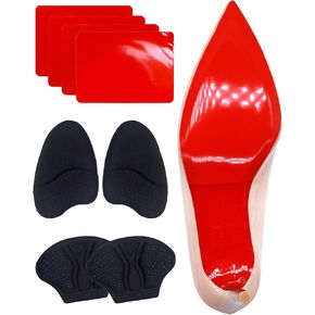 4 Pairs Red Bottom Shoe Sole Protector Compatible with Christian Louboutin Shoes,Heel Grip Shoe Pads and Metatarsal Pads for Loose Shoe,Reduce Foot Slip and Shoe Grips on Bottom of Shoes