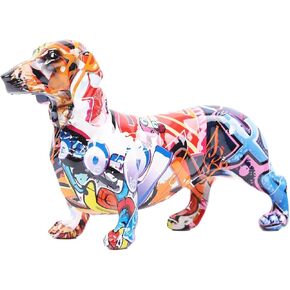 suruim Creative Painted Colorful Dachshund Dog Decoration Home Modern Wine Cabinet Office Decor Desktop Resin Crafts Miniatures Statue (8.6x3.1x5.5in)