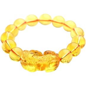Feng Shui 12mm Citrine Gem Stone Wealth Porsperity Bracelet with Pi Xiu/Pi Yao, Attract Wealth and Good Luck + Gift Box package Included