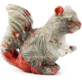 SMQ 2" Crystal Squirrel Statue Purple Lepidolite Healing Crystal Hand Carved Animal Gemstone Decor Figurine Collection Sculpture Tabletop Ornaments with Gift Box