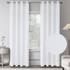 KEQIAOSUOCAI Pure White 100% Blackout Linen Curtains 100 Inches Long 2 Panels for Bedroom,Modern Farmhouse Full Black Out Room Darkening Thermal Insulated Window Curtain Panels W50 x L100 Inch Length
