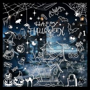 AnyDesign 9 Sheet Halloween Window Clings Decals Pumpkin Spider Bat Ghost Witch Window Stickers Double-Side Removable Glass Decals for Gothic Halloween Party Window Glass Decor, 7.9 x 11.8 Inch
