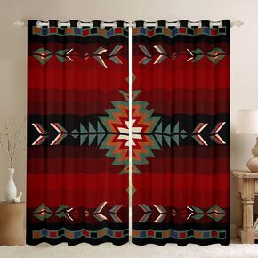 Feelyou (2 Panels, 38 x 45 Inch) Southwest Native Design Darkening Dreapes Southwestern Geometric Curtains for Bedroom Living Room Kids Tribal Blackout Curtains Red Green Window Treatments