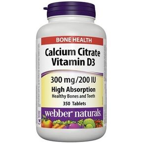 Webber Naturals Calcium Citrate Vitamin D3, 300mg / 200IU High Absorption, 350 Tablets