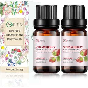 2-PACK Strawberry Essential Oil - 100% Pure Organic Natural Plant (Fragaria x ananassa) Strawberry Oil for Diffuser, Aroma, Spa, Massage, Yoga, Perfume, Body - 2x10ML