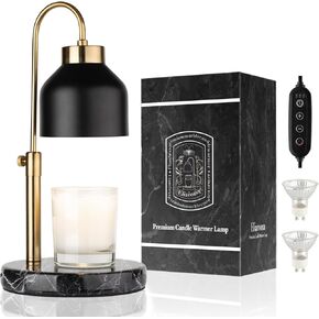 Candle Warmer Lamp, Height Adjustable with Timer, Dimmer, Premium Marble Base, Electric Candle Lamp Warmer for Scented Wax with 2 Bulbs, Small & Large Size Jar Candles, House Warming Gifts