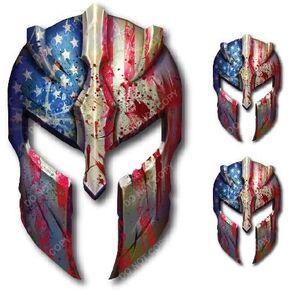 Pack of 3 USA Spartan Helmet Decal Distressed Tattered American Flag Gladiator Vinyl Decal Sticker Gun