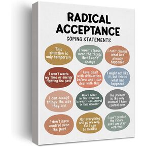 Mental Health Wall Art Therapy Office Decor Counselor Office Framed Canvas Print Radical Acceptance Painting Picture Wall & Tabletop Decoration 12"x15"