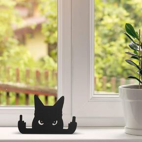 Cat Statue Middle Finger Figurine,Black Cat Outdoor for Decor Garden Desk Accessories Yard Art Statue Black Cat Lovers Gifts (Black Cat-M)