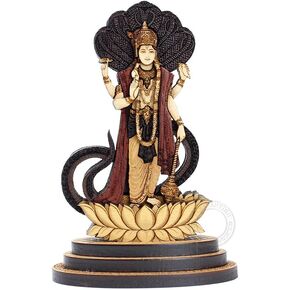 4 Inch Lord Vishnu Wood Carved Statue in Exotic Hard Woods - Multi Layered Hand Made Wooden Lord Vishnu Idol for Car Dashboard, Home, Office, and Travel