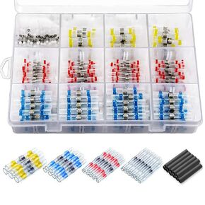 300Pcs Solder Seal Wire Connectors Waterproof Electrical Connectors Kit Self Soldering Heat Shrink Butt Connector Insulated Butt Splice Wire Terminals for Marine Automotive Truck