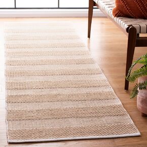 SAFAVIEH Striped Kilim Collection Runner Rug - 2'3" x 8', Ivory & Gold, Flat Weave Cotton Design, Easy Care, Ideal for High Traffic Areas in Living Room, Bedroom (STK802D)